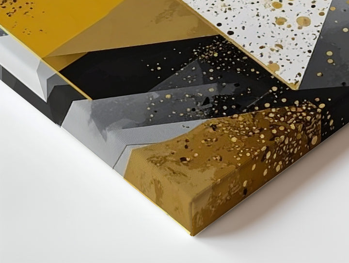Geometric Harmony Canvas – Abstract Art with Gold, Black, Gray, and Textured Layers - Gifitto