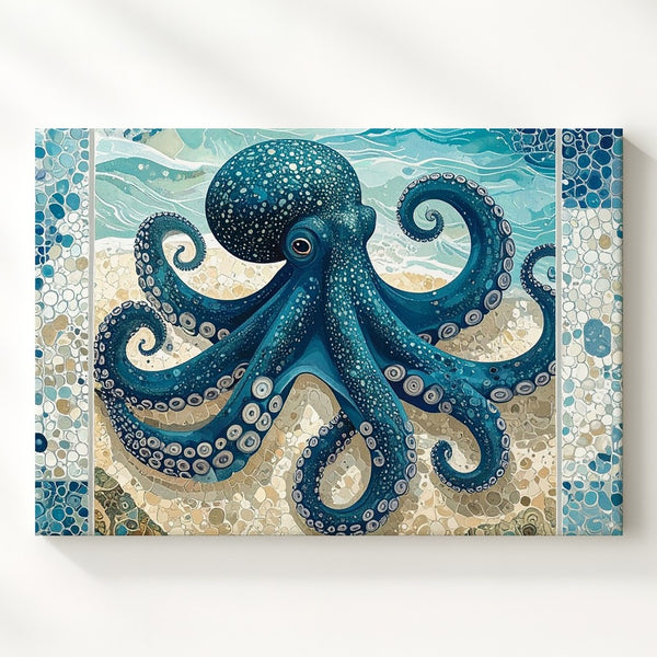 Mosaic Octopus Canvas – Mediterranean-Inspired Marine Digital Illustration