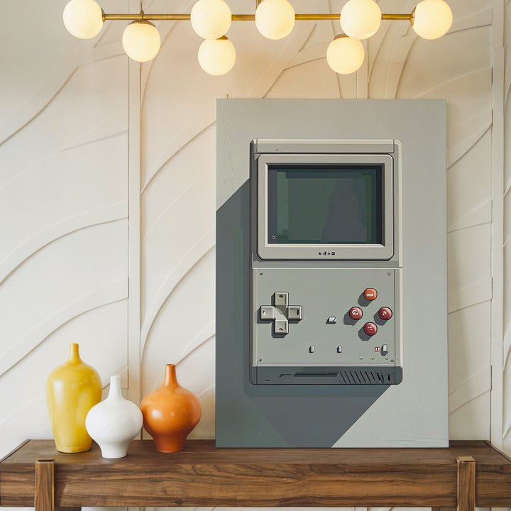 Retro Handheld Console Canvas – Minimalist Gray Vector Game Art - Gifitto