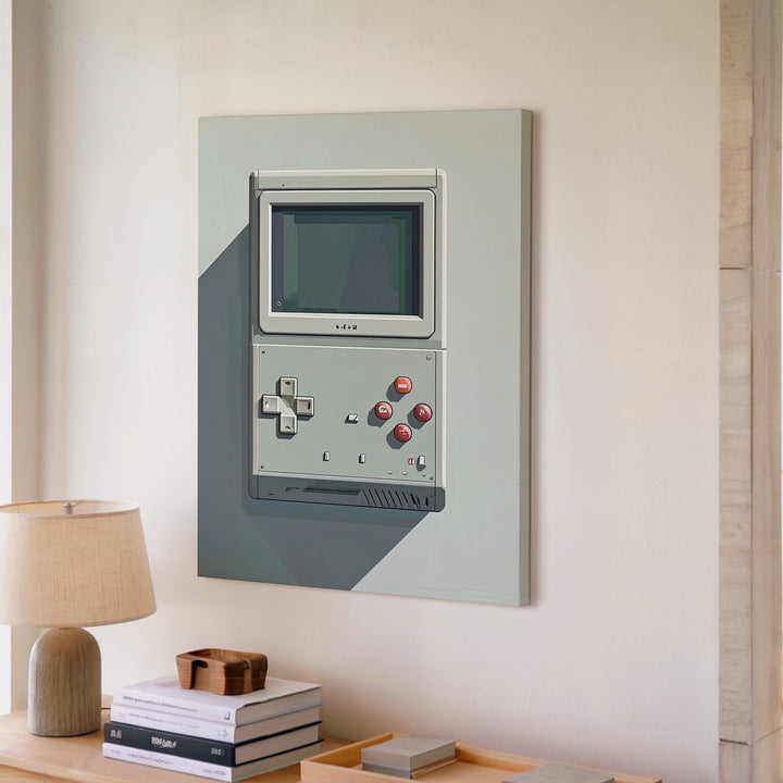 Retro Handheld Console Canvas – Minimalist Gray Vector Game Art - Gifitto
