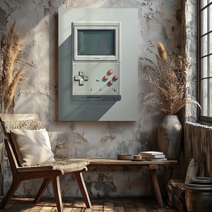 Retro Handheld Console Canvas – Minimalist Gray Vector Game Art - Gifitto