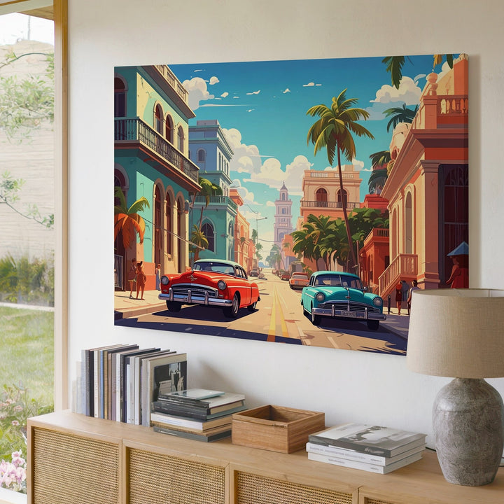 Vibrant Havana Street Scene Canvas – Colorful Vintage Cars & Colonial Charm - Gifitto