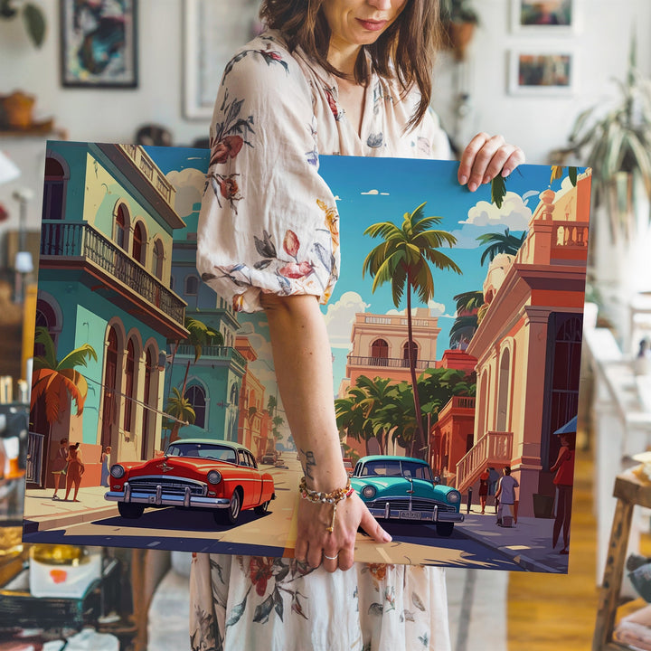 Vibrant Havana Street Scene Canvas – Colorful Vintage Cars & Colonial Charm - Gifitto