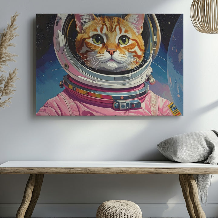 Space Cat Adventure Canvas – Retro Sci-Fi Feline Art - Gifitto