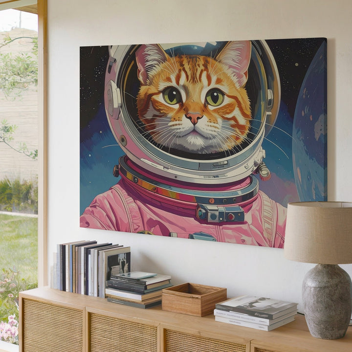 Space Cat Adventure Canvas – Retro Sci-Fi Feline Art - Gifitto