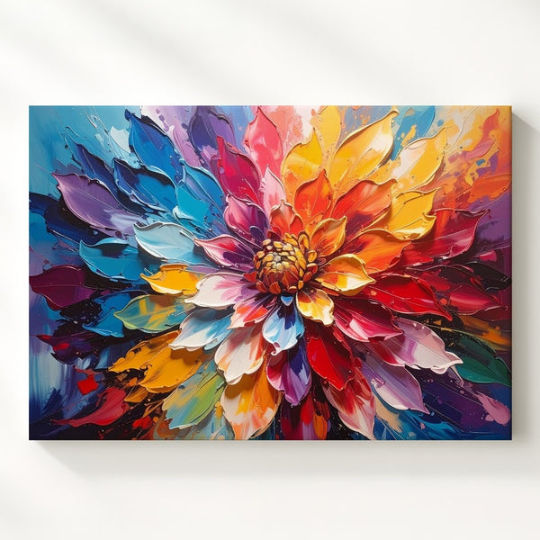Vibrant Dahlia Explosion Canvas – Abstract Floral Impasto Wall Art - Gifitto