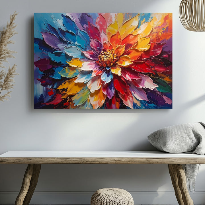 Vibrant Dahlia Explosion Canvas – Abstract Floral Impasto Wall Art - Gifitto
