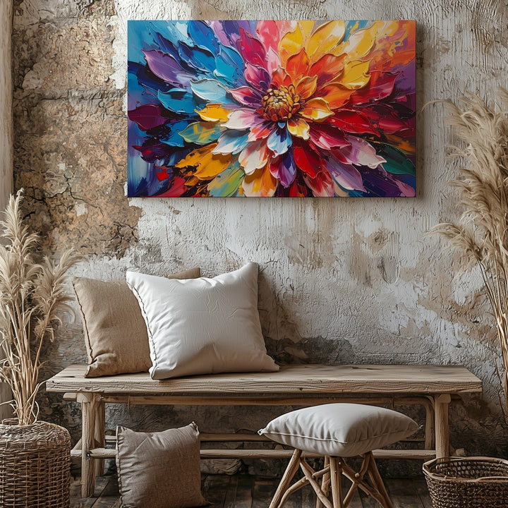 Vibrant Dahlia Explosion Canvas – Abstract Floral Impasto Wall Art - Gifitto