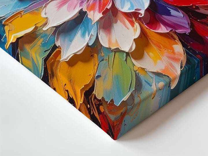 Vibrant Dahlia Explosion Canvas – Abstract Floral Impasto Wall Art - Gifitto
