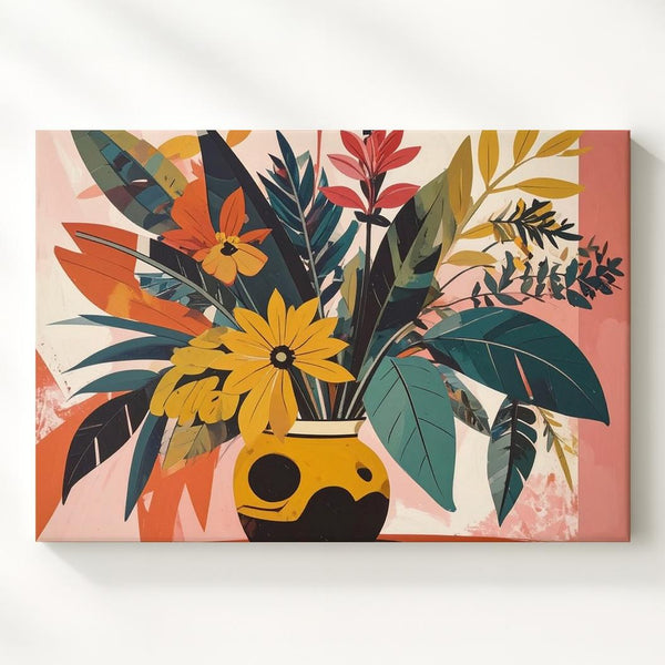 Bold Botanical Vase Canvas – Mid-Century Modern Floral Art Print - Gifitto