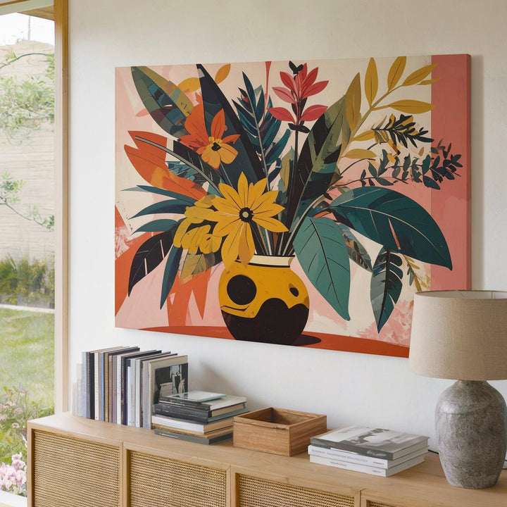 Bold Botanical Vase Canvas – Mid-Century Modern Floral Art Print - Gifitto