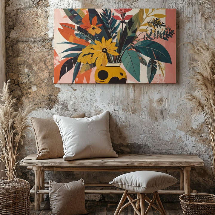 Bold Botanical Vase Canvas – Mid-Century Modern Floral Art Print - Gifitto