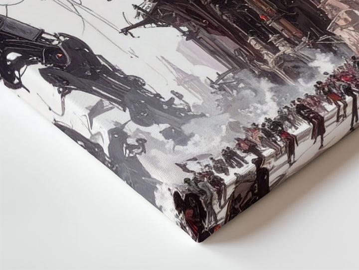 Steampunk Mech Battle Canvas – Post-Apocalyptic Industrial War Wall Art - Gifitto