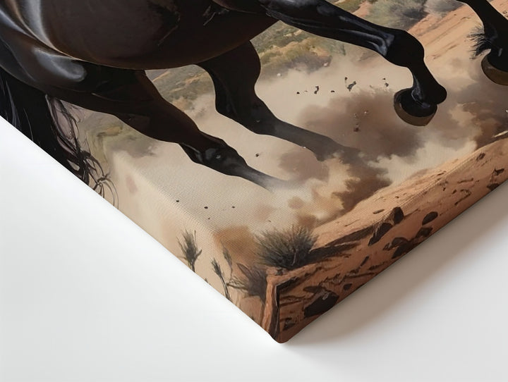 Western Galloping Black Horse Canvas – Desert Landscape Equestrian Art - Gifitto