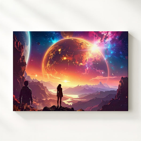 Lone Voyager Canvas – Alien Sky Exploration Wall Art with Glowing Planets - Gifitto