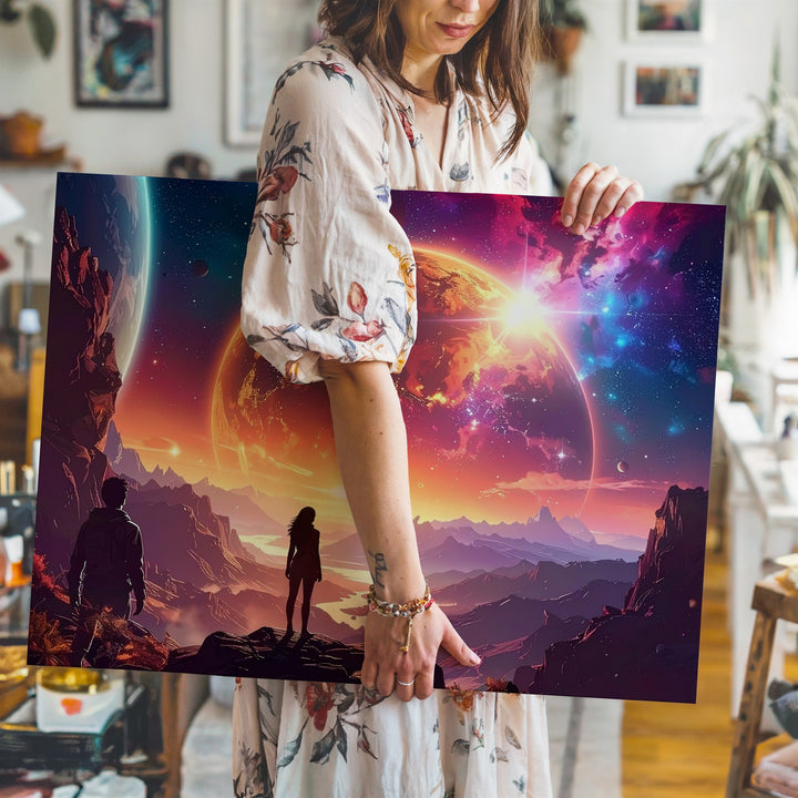 Lone Voyager Canvas – Alien Sky Exploration Wall Art with Glowing Planets - Gifitto