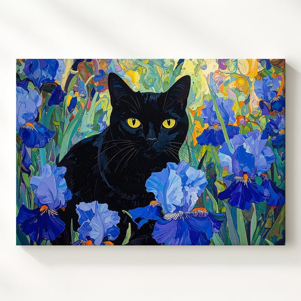 Black Cat in Van Gogh Garden Canvas – Post-Impressionist Feline Art - Gifitto