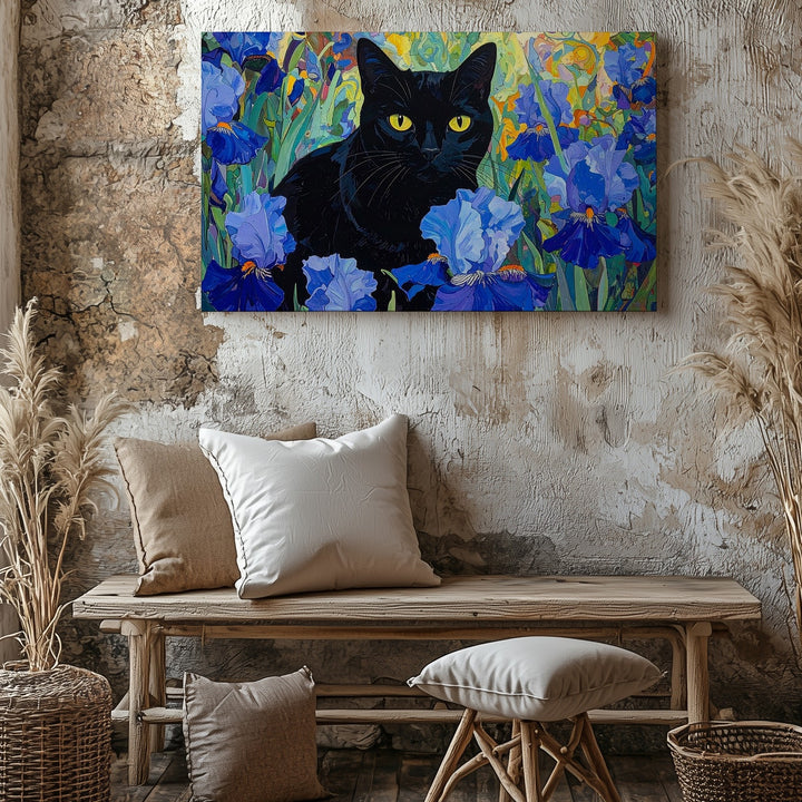 Black Cat in Van Gogh Garden Canvas – Post-Impressionist Feline Art - Gifitto