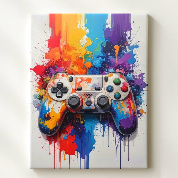 Paintstorm Gamer Canvas – Color Splash Video Game Controller Art - Gifitto