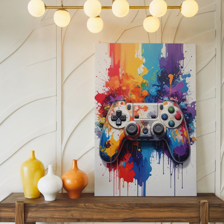 Paintstorm Gamer Canvas – Color Splash Video Game Controller Art - Gifitto