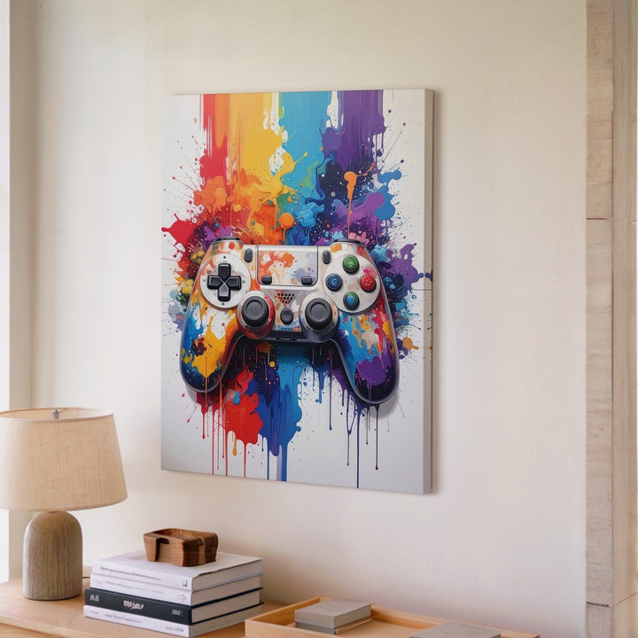 Paintstorm Gamer Canvas – Color Splash Video Game Controller Art - Gifitto