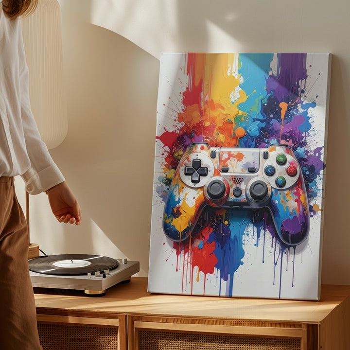 Paintstorm Gamer Canvas – Color Splash Video Game Controller Art - Gifitto