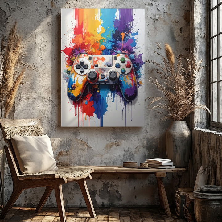Paintstorm Gamer Canvas – Color Splash Video Game Controller Art - Gifitto