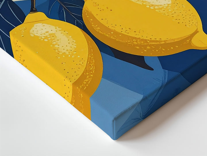 Modern Lemon Trio Canvas – Bold Graphic Yellow Lemons with Blue Leaves - Gifitto