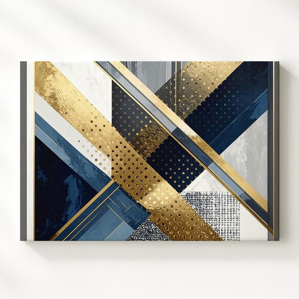 Architectural Geometric Canvas – Bold Linear Abstract Art with Blue, Gold, and Black - Gifitto