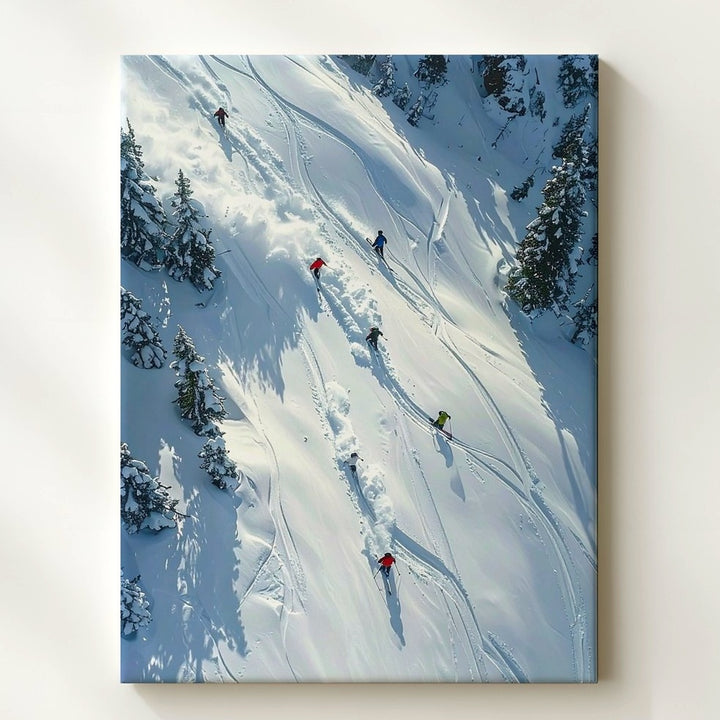 Alpine Skiers Aerial Canvas – Dynamic Winter Sports Illustration - Gifitto