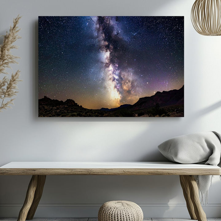 Vertical Milky Way Canvas – Starry Night Sky Over Desert Silhouette - Gifitto