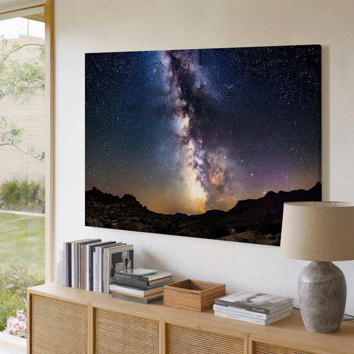 Vertical Milky Way Canvas – Starry Night Sky Over Desert Silhouette - Gifitto