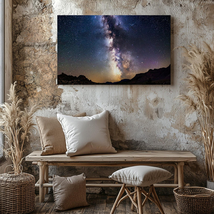 Vertical Milky Way Canvas – Starry Night Sky Over Desert Silhouette - Gifitto