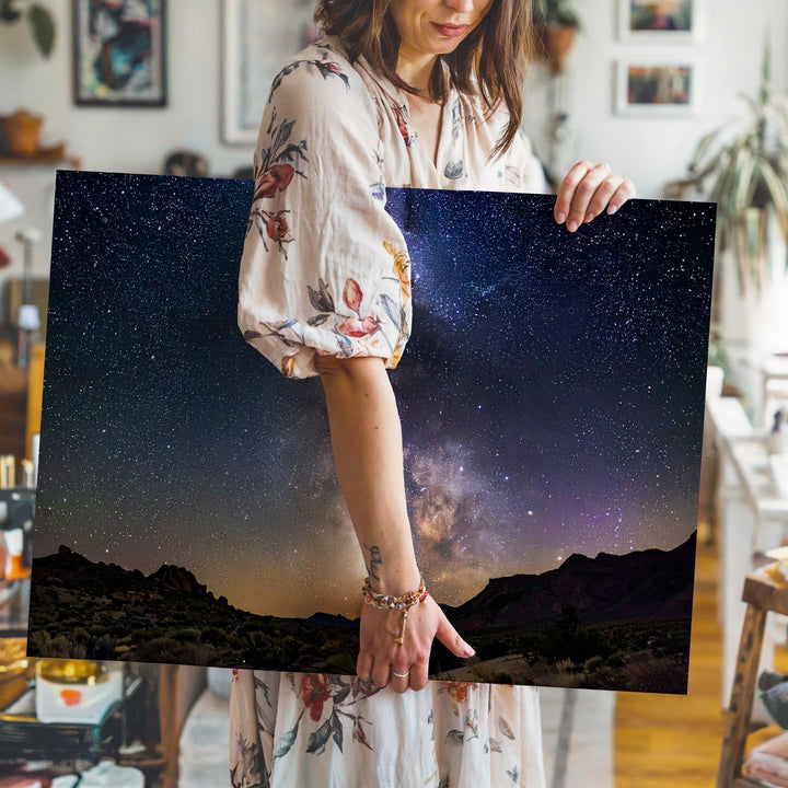 Vertical Milky Way Canvas – Starry Night Sky Over Desert Silhouette - Gifitto