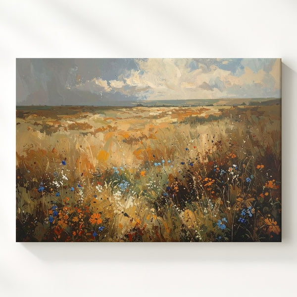 Golden Meadow Wildflowers Canvas – Panoramic Impressionist Field Art - Gifitto