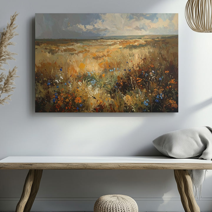Golden Meadow Wildflowers Canvas – Panoramic Impressionist Field Art - Gifitto