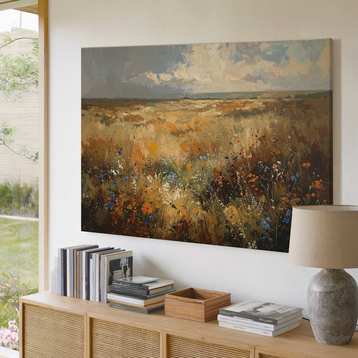 Golden Meadow Wildflowers Canvas – Panoramic Impressionist Field Art - Gifitto