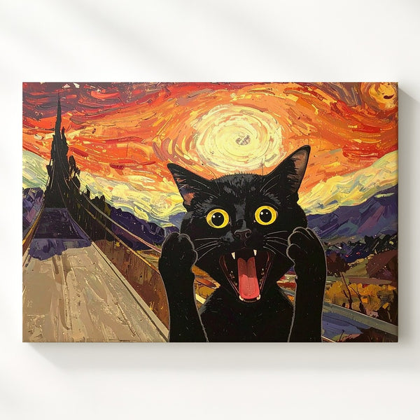 Screaming Cat Parody Canvas – Funny Black Cat Meets The Scream - Gifitto