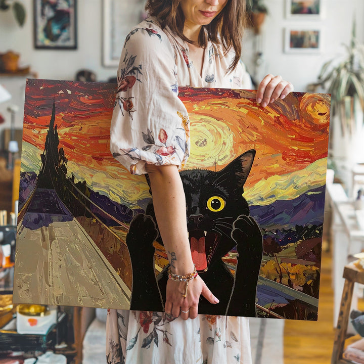 Screaming Cat Parody Canvas – Funny Black Cat Meets The Scream - Gifitto