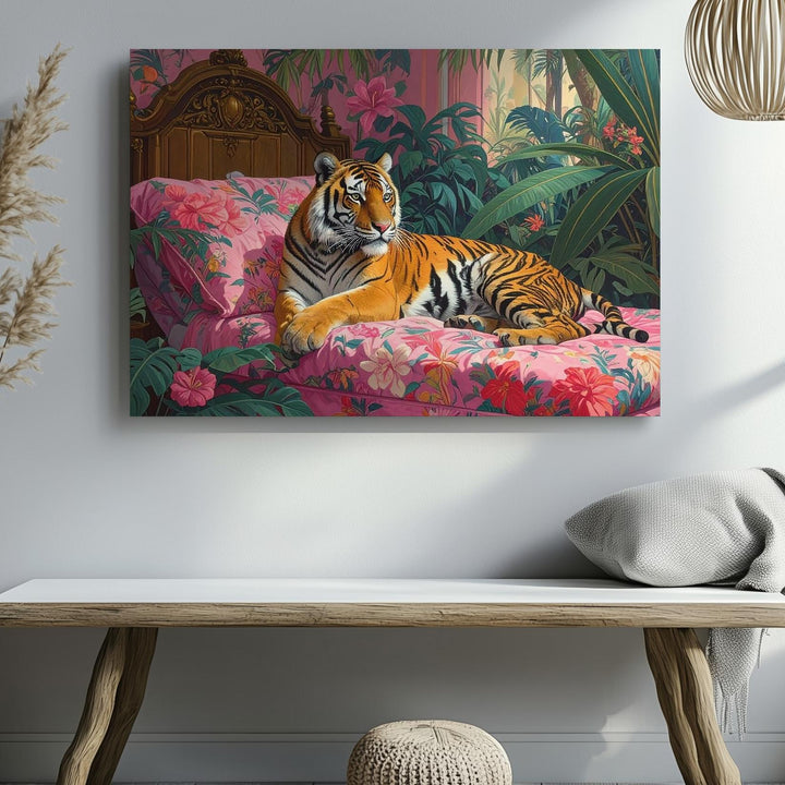 Regal Tiger Bedroom Canvas – Exotic Jungle-Inspired Luxury Wall Art - Gifitto