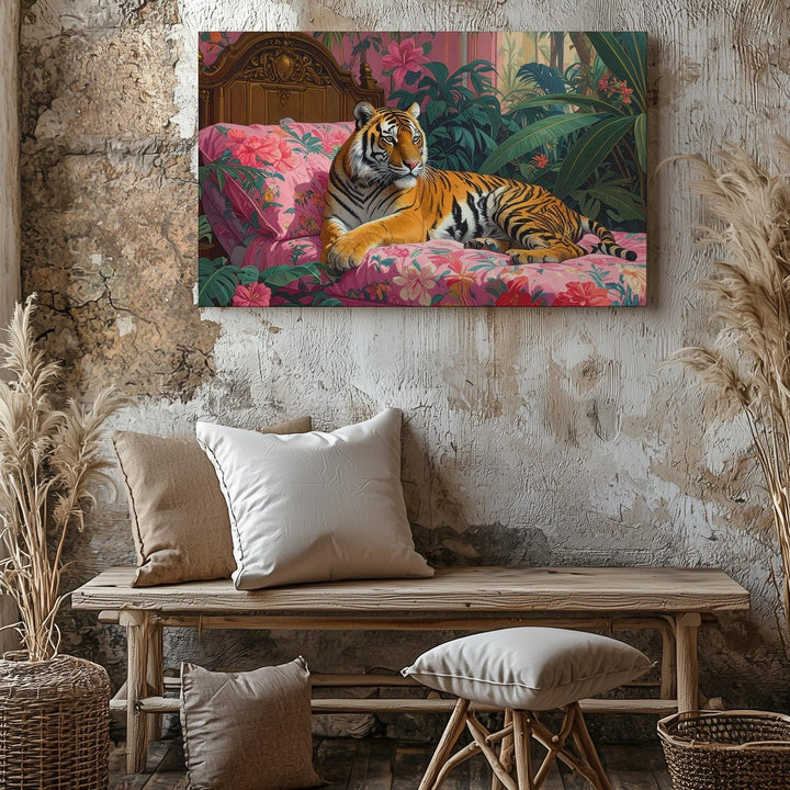 Regal Tiger Bedroom Canvas – Exotic Jungle-Inspired Luxury Wall Art - Gifitto