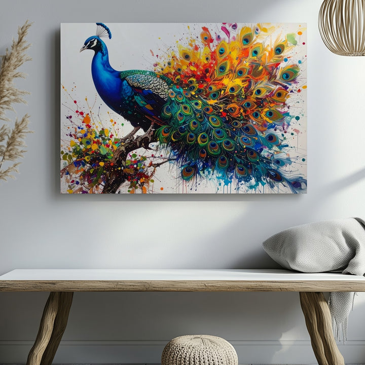 Exploding Peacock Canvas – Vibrant Abstract Feather Burst Wall Art - Gifitto