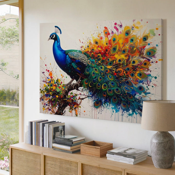 Exploding Peacock Canvas – Vibrant Abstract Feather Burst Wall Art - Gifitto