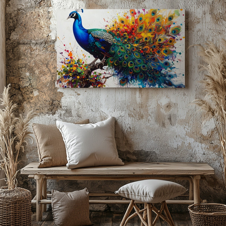 Exploding Peacock Canvas – Vibrant Abstract Feather Burst Wall Art - Gifitto