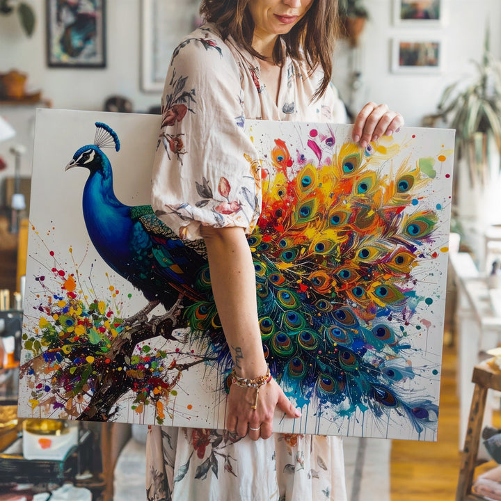 Exploding Peacock Canvas – Vibrant Abstract Feather Burst Wall Art - Gifitto