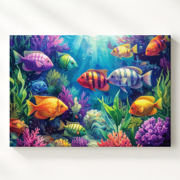 Tropical Reef Burst Canvas – Vibrant Colorful Digital Underwater Art
