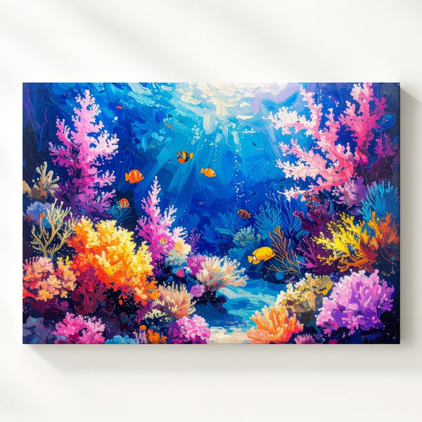 Vibrant Coral Reef Canvas – Bold Painterly Underwater Scene
