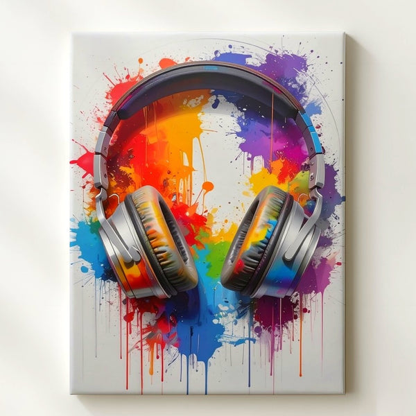 Rainbow Sound Canvas – Color Splash Headphones Wall Art - Gifitto