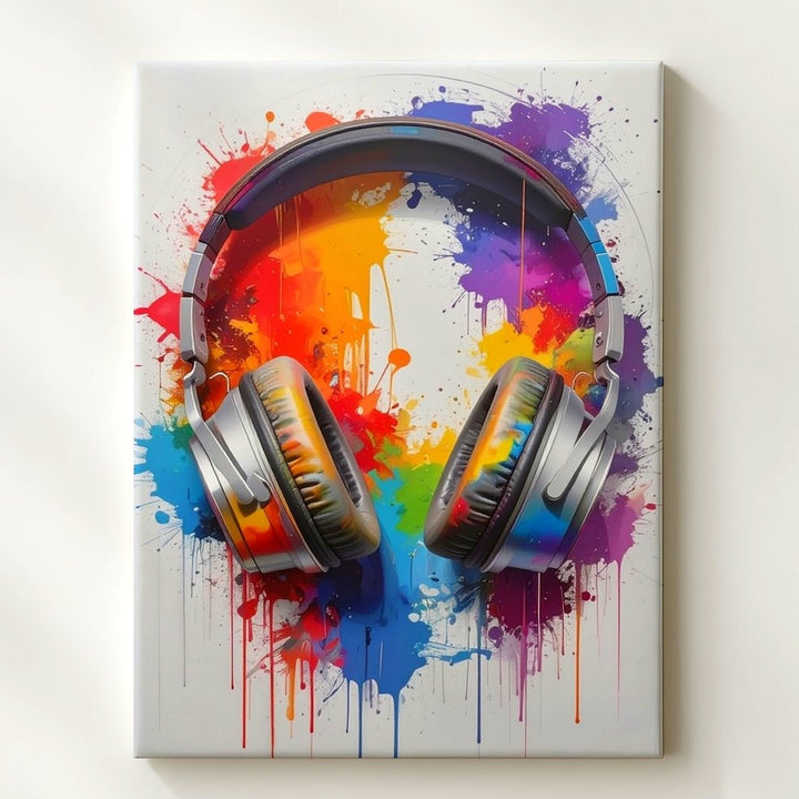 Rainbow Sound Canvas – Color Splash Headphones Wall Art - Gifitto