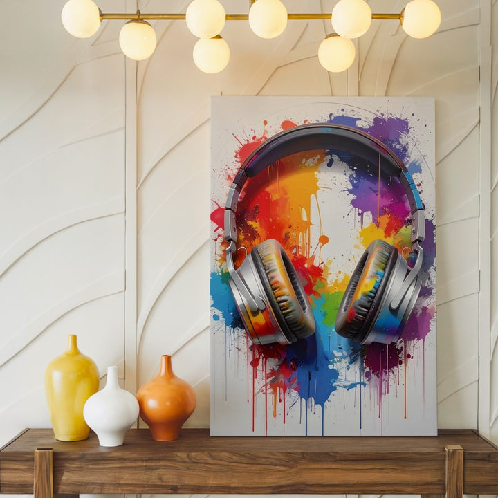 Rainbow Sound Canvas – Color Splash Headphones Wall Art - Gifitto